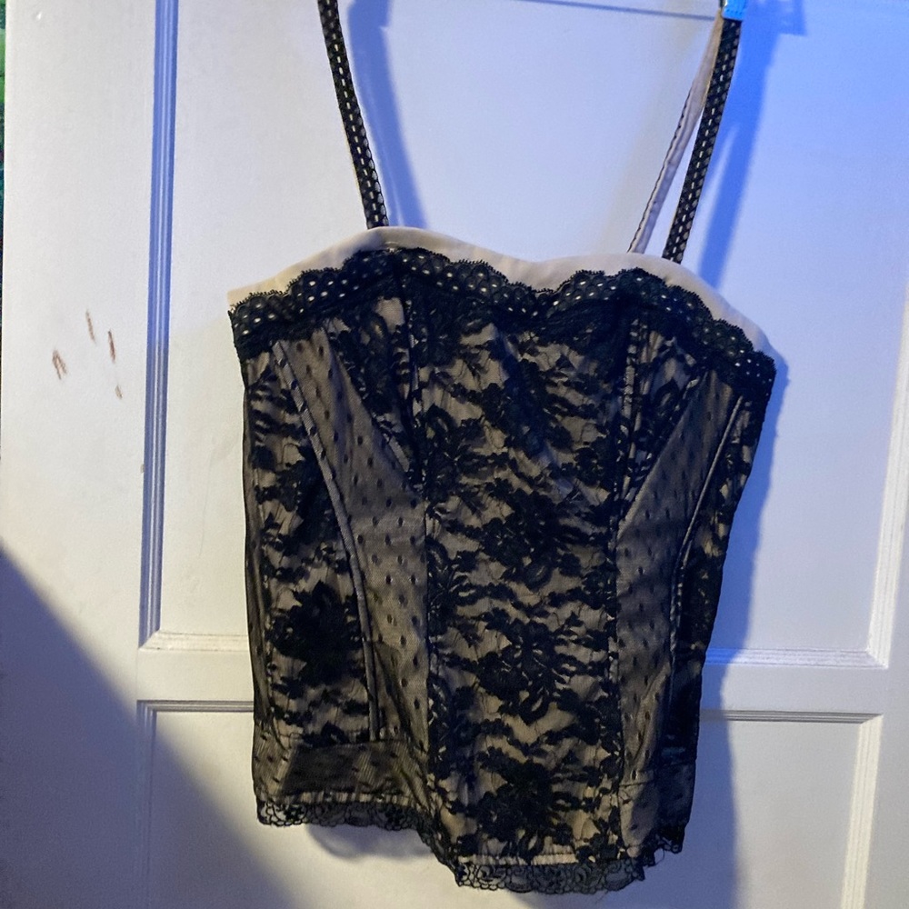 Tripp nyc cream and black lace corset top
